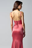 Watermelon Spaghetti Straps Sheath Ruched Long Formal Dress