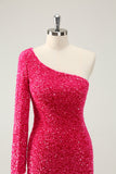 One Shoulder Glitter Sequins Prom Dress