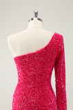 One Shoulder Glitter Sequins Prom Dress