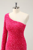 One Shoulder Glitter Sequins Prom Dress