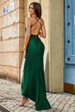 Dark Green Mermaid Halter Neck Long Prom Dress With Appliques Beading