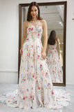 A-Line Sweetheart Long Corset Prom Dress With Flower