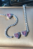 Pink Heart Rhinestones Round Necklace