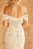 Boho White Off the Shoulder Lace Mermaid Wedding Dress