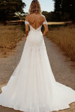 Elegant Off the Shoulder Ivory Wedding Dress with Lace