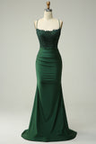 Dark Green Mermaid Halter Neck Long Prom Dress With Appliques Beading