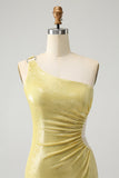 Stylish Yellow Bodycon One Shoulder Short Prom Dress with Hollow Out