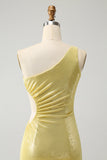 Stylish Yellow Bodycon One Shoulder Short Prom Dress with Hollow Out