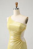 Stylish Yellow Bodycon One Shoulder Short Prom Dress with Hollow Out