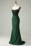 Dark Green Mermaid Halter Neck Long Prom Dress With Appliques Beading