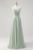 Matcha Strapless Ruched A-Line Chiffon Bridesmaid Dress