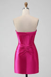 Fuchsia Bodycon Sweetheart Satin Corset Short Prom Dress