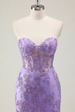 Purple Strapless Corset Sequined Mermaid Prom Dress