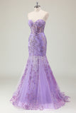 Purple Strapless Corset Sequined Mermaid Prom Dress