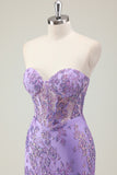 Purple Strapless Corset Sequined Mermaid Prom Dress