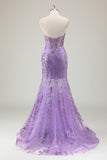 Purple Strapless Corset Sequined Mermaid Prom Dress