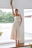 Champagne Square Neck Short Bridesmaid Dress With Slit