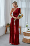 Burgundy A-Line Convertible Velvet Long Bridesmaid Dress