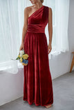 Burgundy A-Line Convertible Velvet Long Bridesmaid Dress