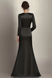 Elegant Satin Mermaid Black Mother of the Bride Dress with Sash