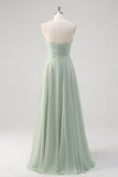 Matcha Strapless Ruched A-Line Chiffon Bridesmaid Dress