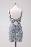 Sparkly Silver Bodycon V-Neck Short Prom Dress with Sequins