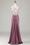 Lace-Up Back Burgundy Long Bridesmaid Dress with Slit