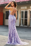 Sparkly Lilac Mermaid Spaghetti Straps Long Prom Dress With Beading