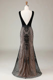 Black Sequins V Neck Backless Mermaid Dress