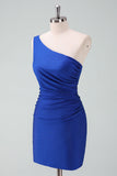 Royal Blue One Shoulder Bodycon Short Prom Dress