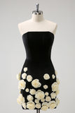 Black Strapless Bodycon Short Prom Dress with Appliques