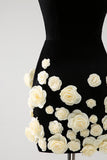 Black Strapless Bodycon Short Prom Dress with Appliques