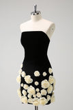 Black Strapless Bodycon Short Prom Dress with Appliques