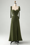 Olive Spaghetti Straps Corset Hollow Out Wedding Guest Dress with Slit