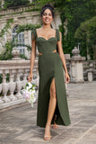 Olive Spaghetti Straps Corset Hollow Out Wedding Guest Dress with Slit