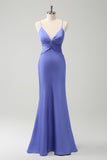 Elegant Champagne Mermaid Spaghetti Straps Twist Front Bridesmaid Dress