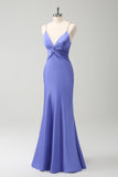 Purple Mermaid Spaghetti Straps Hollow Out Twist Front Bridesmaid Dress