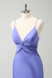 Purple Mermaid Spaghetti Straps Hollow Out Twist Front Bridesmaid Dress