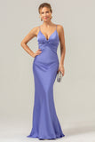 Purple Mermaid Spaghetti Straps Hollow Out Twist Front Bridesmaid Dress