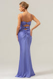 Purple Spaghetti Straps Twist Front Satin Mermaid Bridesmaid Dress