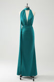 Stylish Royal Blue Sheath V-Neck Satin Wedding Guest Dress with Ribbon