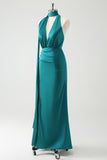 Stylish Royal Blue Sheath V-Neck Satin Wedding Guest Dress with Ribbon