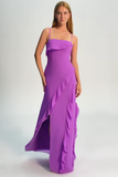 Tahiti Spaghetti Straps Ruffled Sheath Bridesmaid Dress with Slit