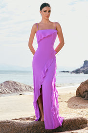 Tahiti Spaghetti Straps Sheath Chiffon Bridesmaid Dress with Ruffles