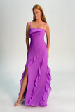 Tahiti Spaghetti Straps Ruffled Sheath Bridesmaid Dress with Slit