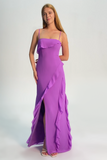 Tahiti Spaghetti Straps Ruffled Sheath Bridesmaid Dress with Slit