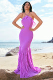 Tahiti Mermaid Halter Ruffle Chiffon Long Bridesmaid Dress