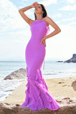 Tahiti Halter Mermaid Chiffon Bridesmaid Dress with Ruffles