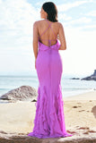 Tahiti Mermaid Halter Ruffle Chiffon Long Bridesmaid Dress