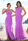 Tahiti Halter Mermaid Chiffon Bridesmaid Dress with Ruffles